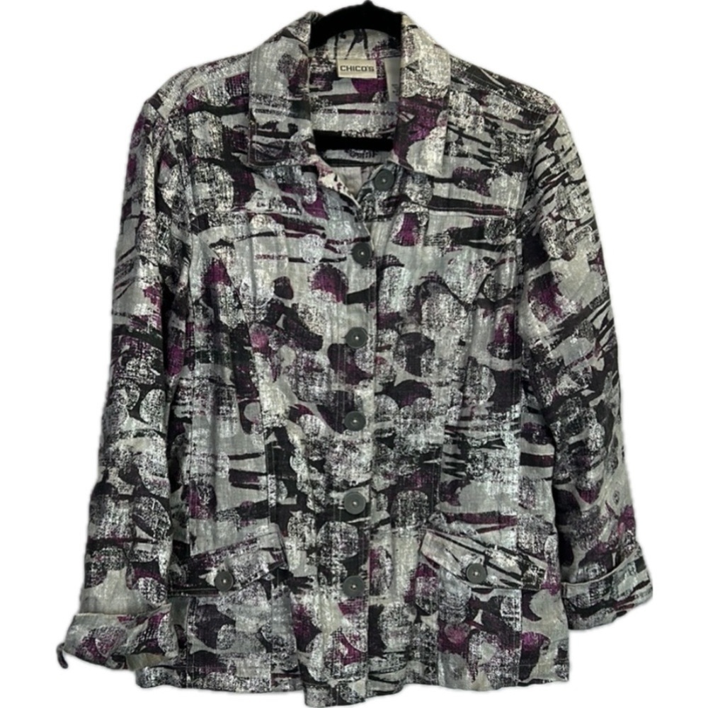 Chico’s Linen Jacket Metallic Contemporary Blazer Size L